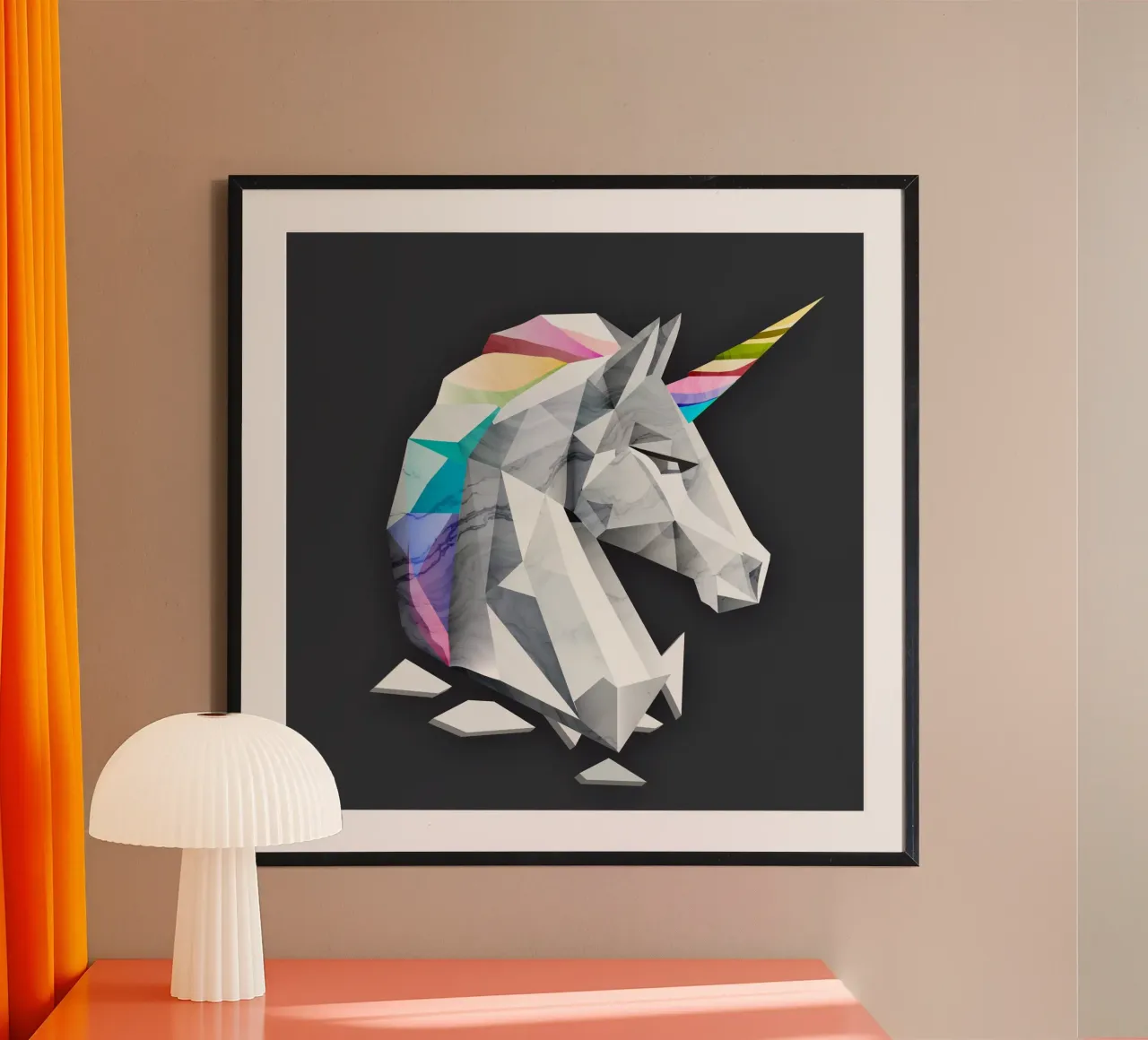 Geometric unicorn with rainbow mane hahnemühle by namosh