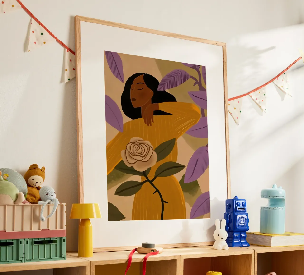 Signora nel roseto | Sensuale tranquillità nei caldi toni della terra poster con telaio in plastica da Autofocus