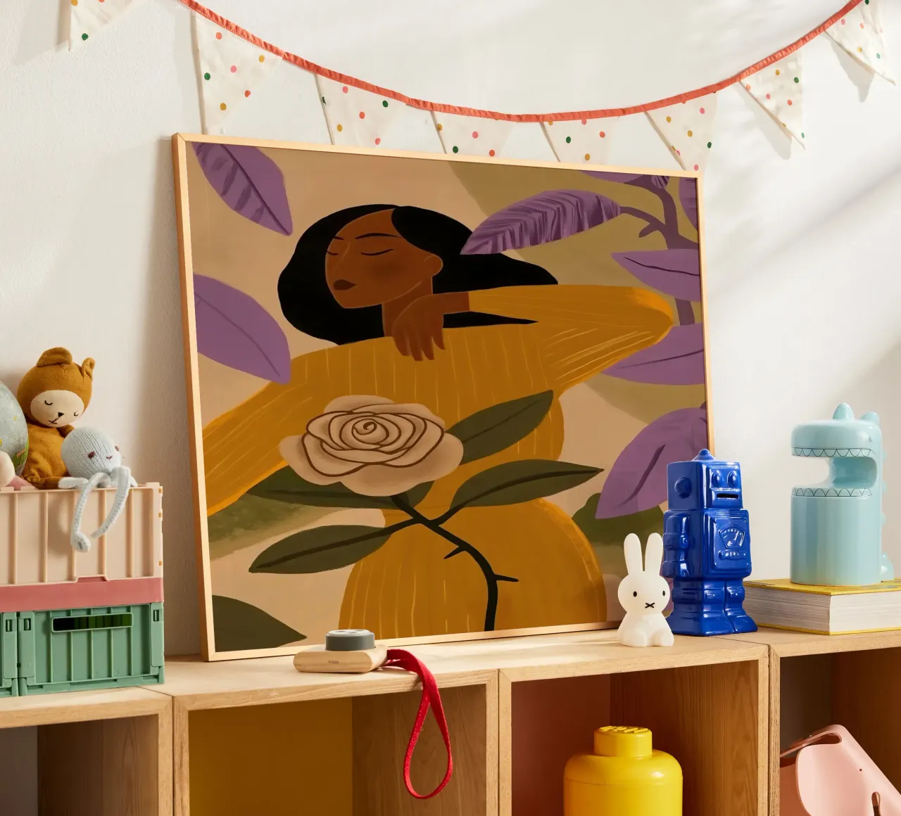 Signora nel roseto | Sensuale tranquillità nei caldi toni della terra poster con telaio in plastica da Autofocus