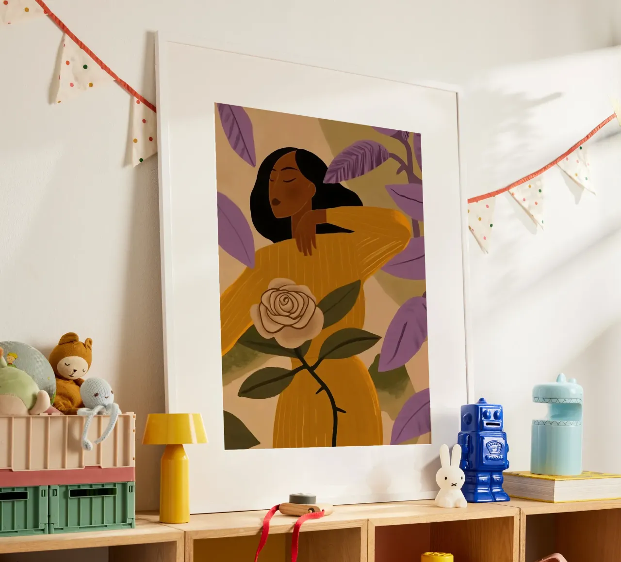 Signora nel roseto | Sensuale tranquillità nei caldi toni della terra poster con telaio in plastica da Autofocus