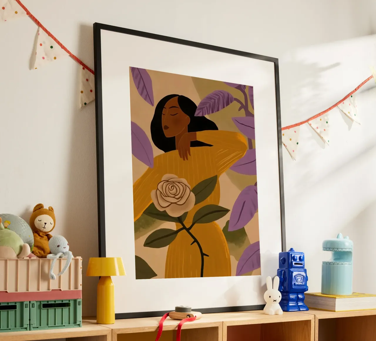 Signora nel roseto | Sensuale tranquillità nei caldi toni della terra poster con telaio in plastica da Autofocus