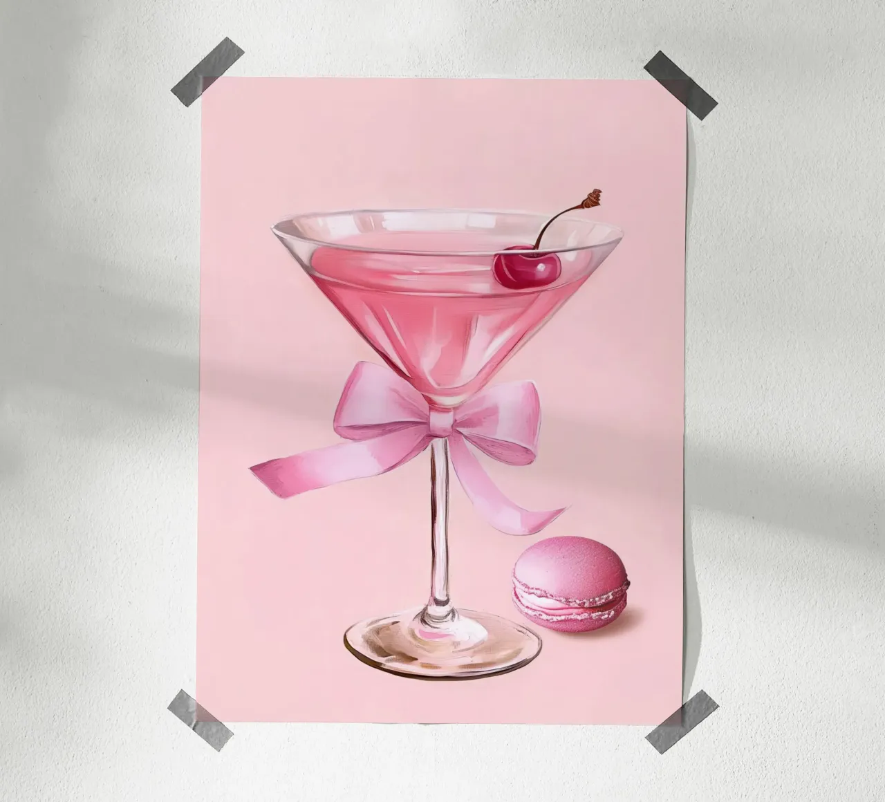 Pink Martini Pink Bows Cherry Cocktail Macron Preppy Y2K poster with plastic frame by Gentle Echoes Art