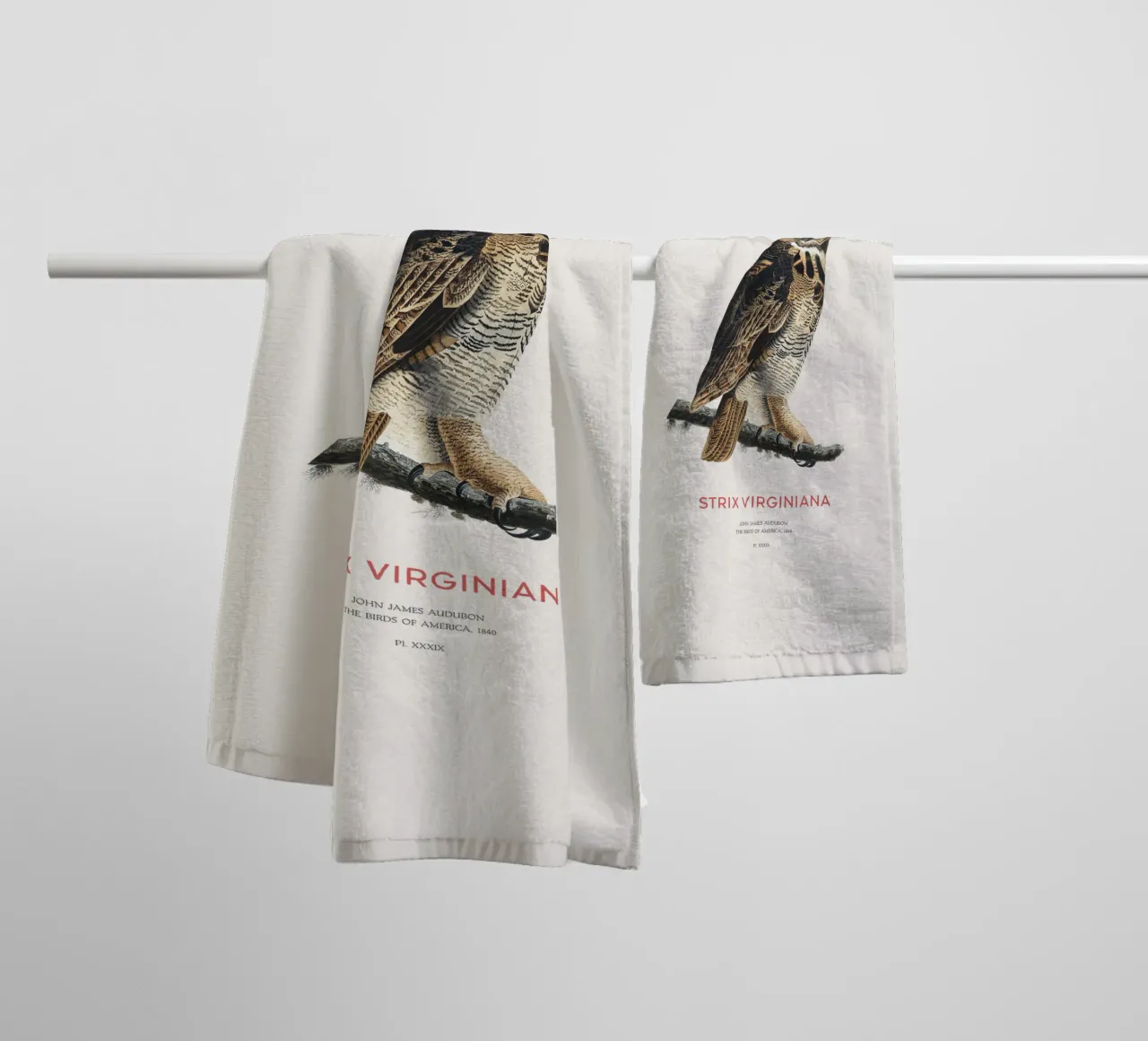 Great horned owl or Strix virginiana towel by Vintagrafica