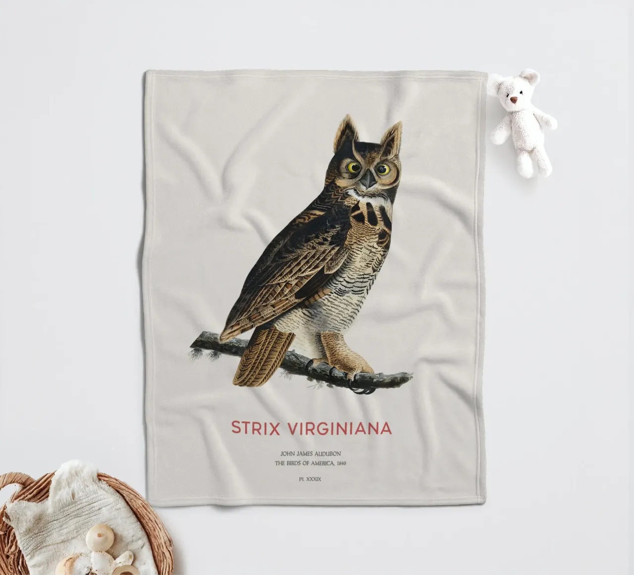 Civetta capogrosso o Strix virginiana coperta in pile da Vintagrafica