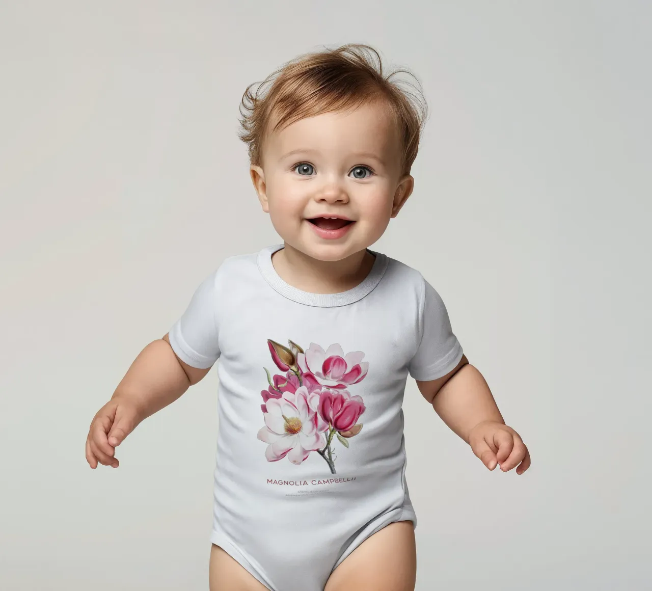 Campbellsche Magnolienblüte oder Magnolia campbellii Kurzarm Babybody von Vintagrafica