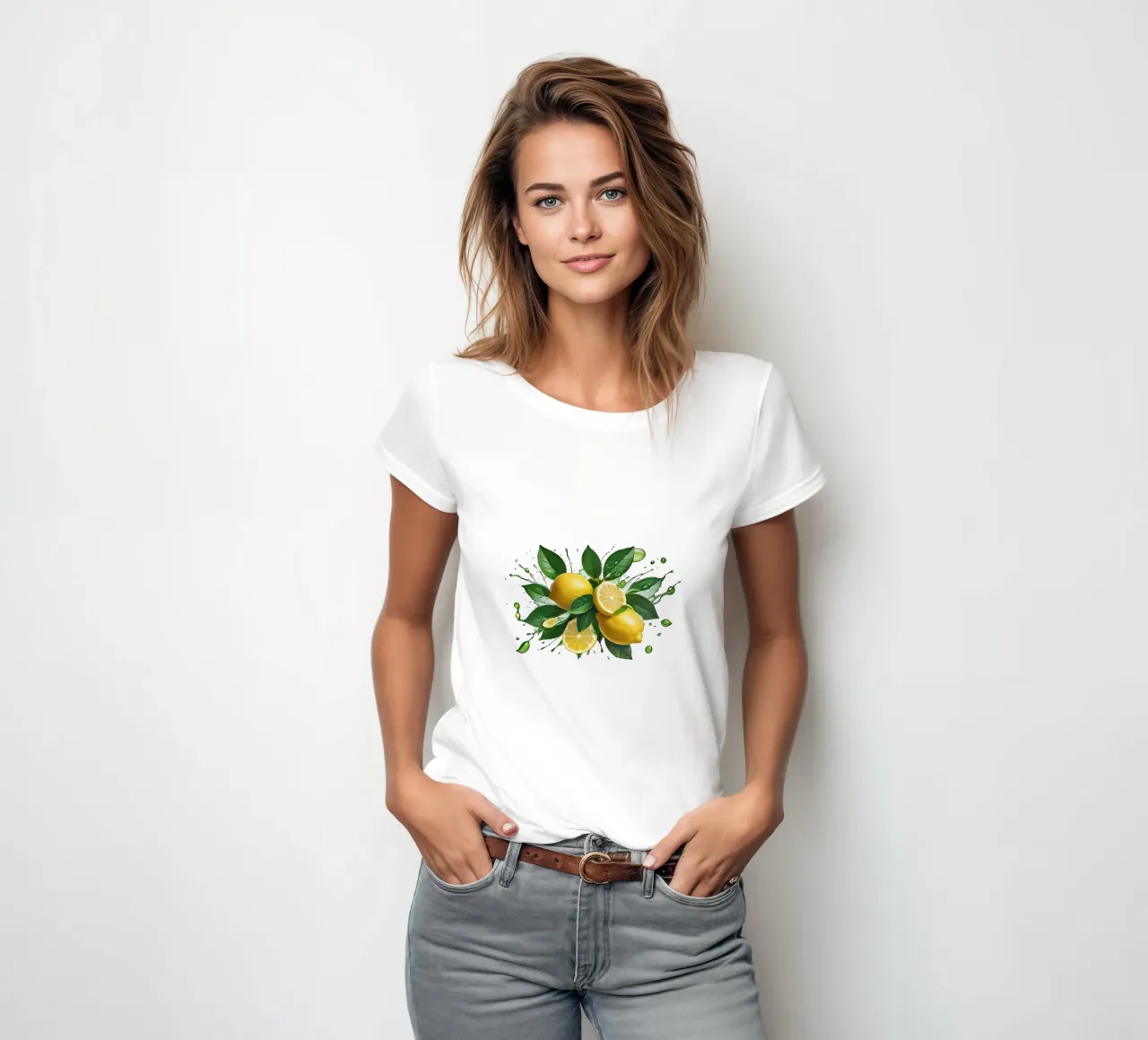 Bright lemon halves erupting with juice and splashes women's fitted t-shirt by DesignDoodle