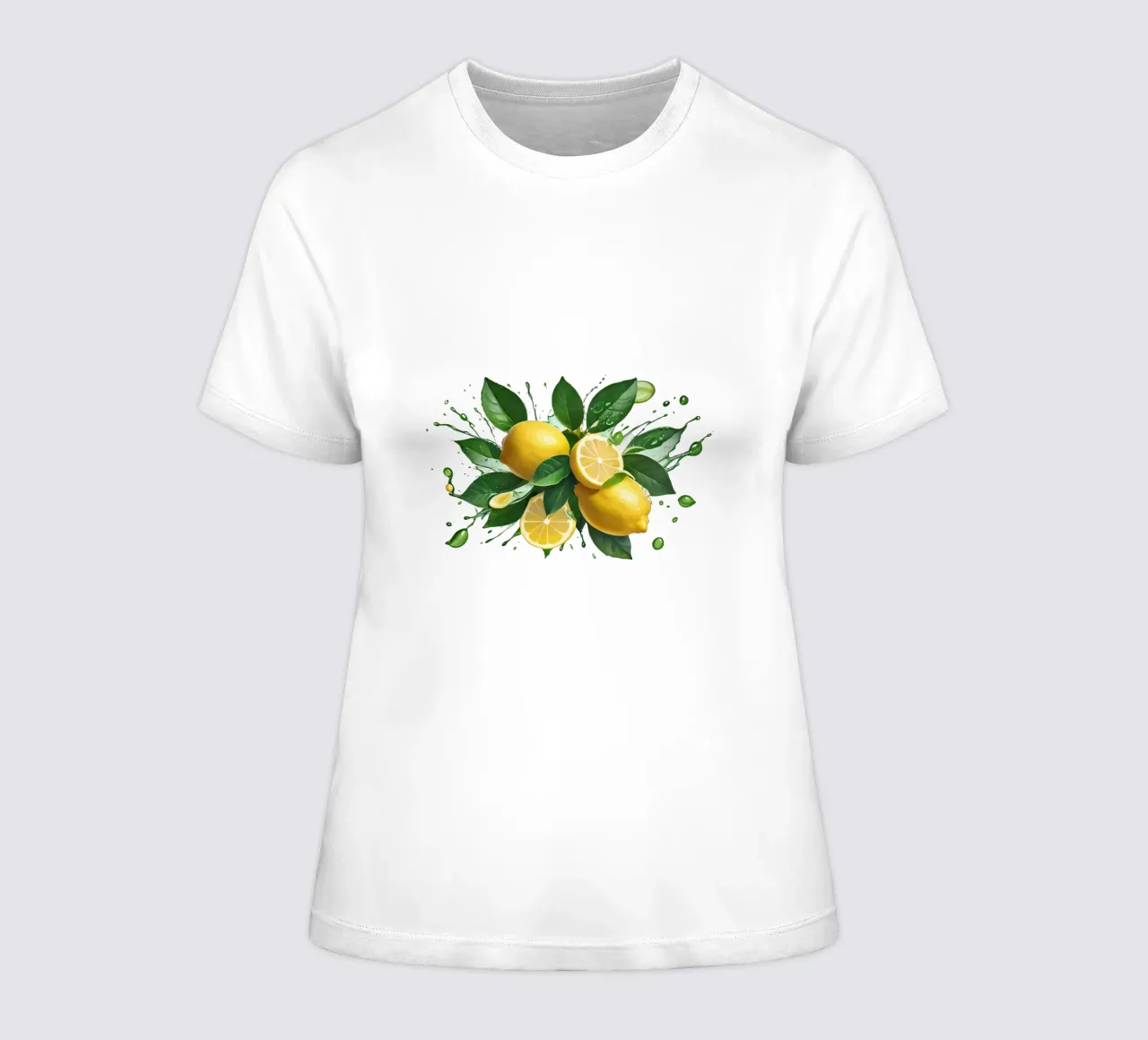Bright lemon halves erupting with juice and splashes women's fitted t-shirt by DesignDoodle