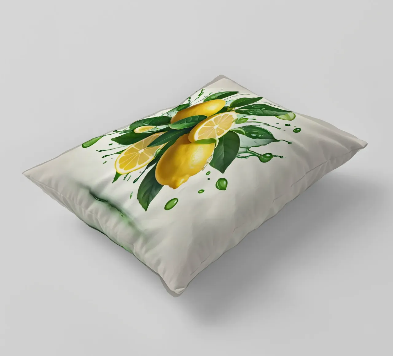 Bright lemon halves erupting with juice and splashes decorative cushion by DesignDoodle