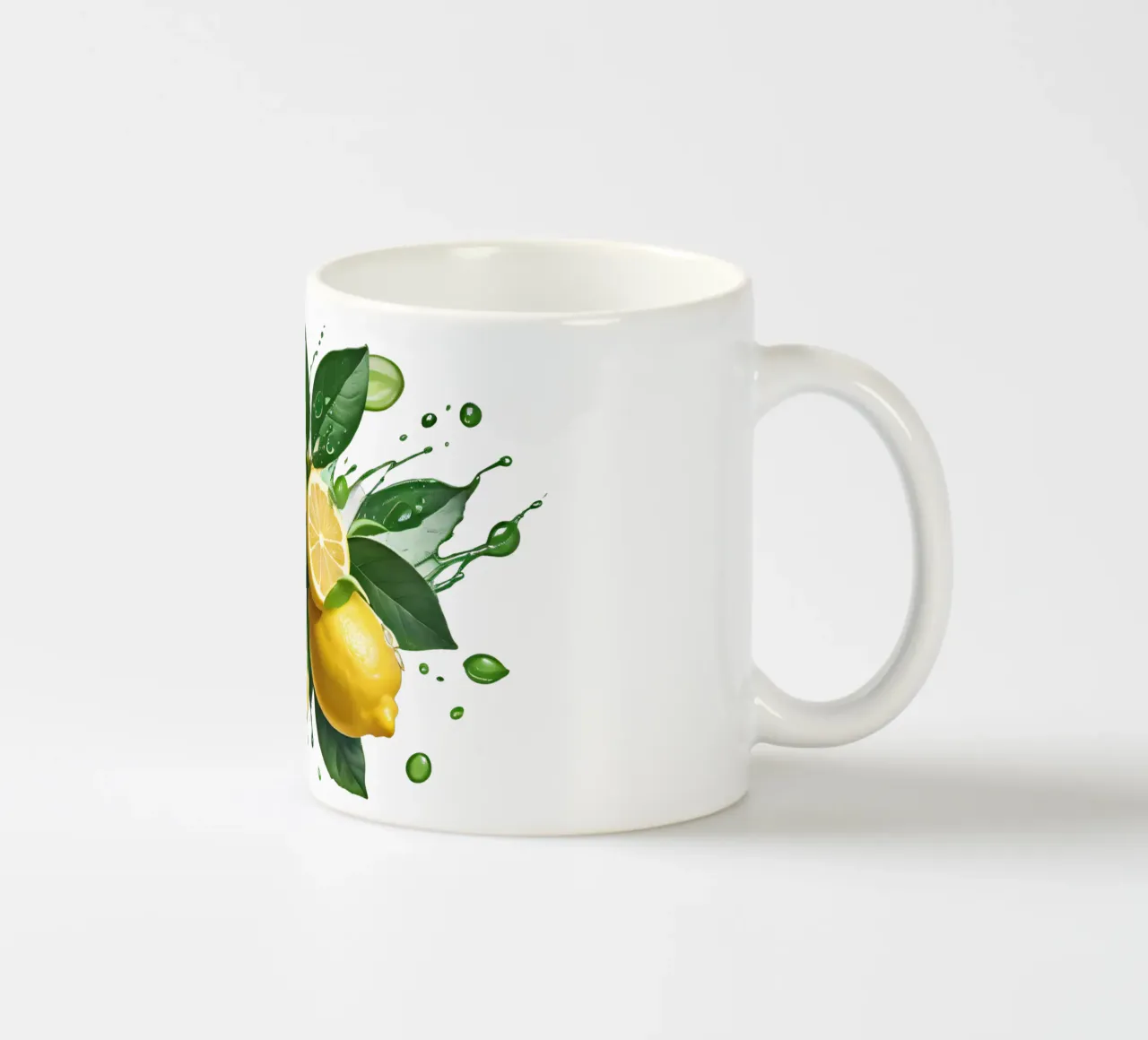 Bright lemon halves erupting with juice and splashes ceramic mug by DesignDoodle