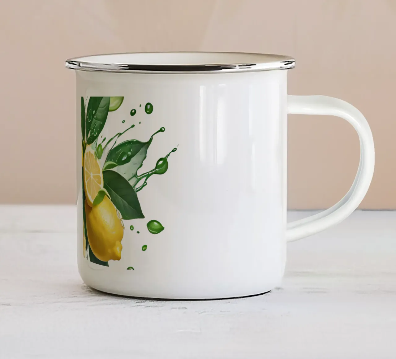 Bright lemon halves erupting with juice and splashes enamel mug by DesignDoodle