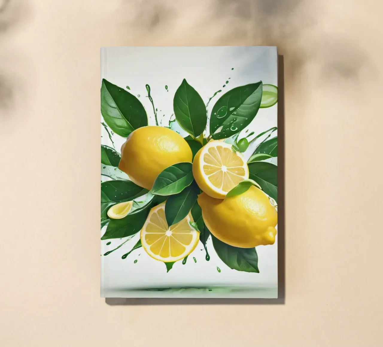 Bright lemon halves erupting with juice and splashes notebook by DesignDoodle