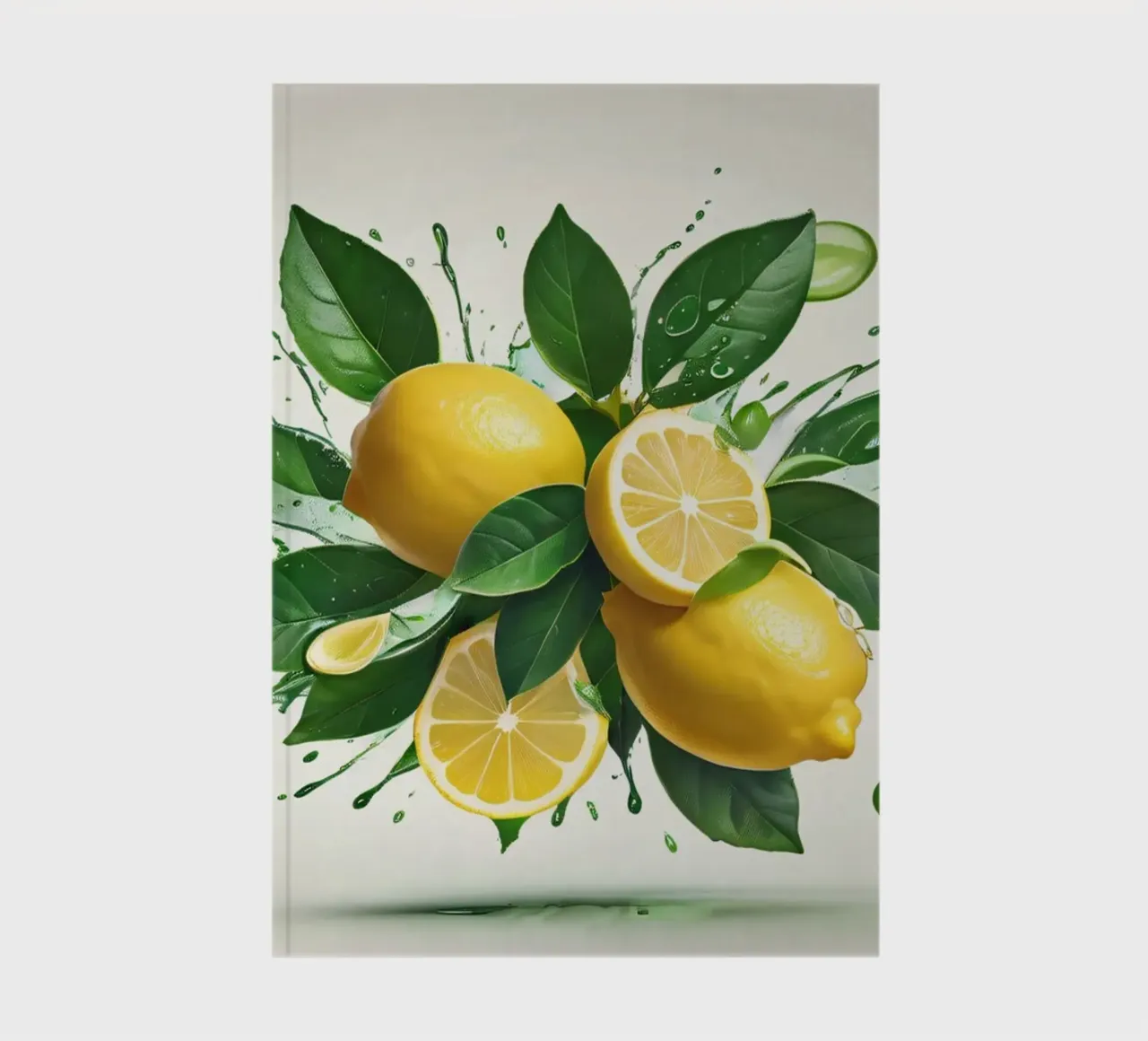 Bright lemon halves erupting with juice and splashes notebook by DesignDoodle