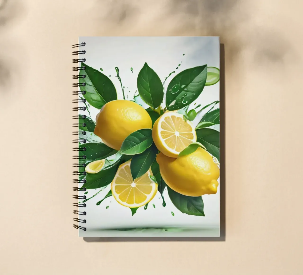 Bright lemon halves erupting with juice and splashes spiral notebook by DesignDoodle