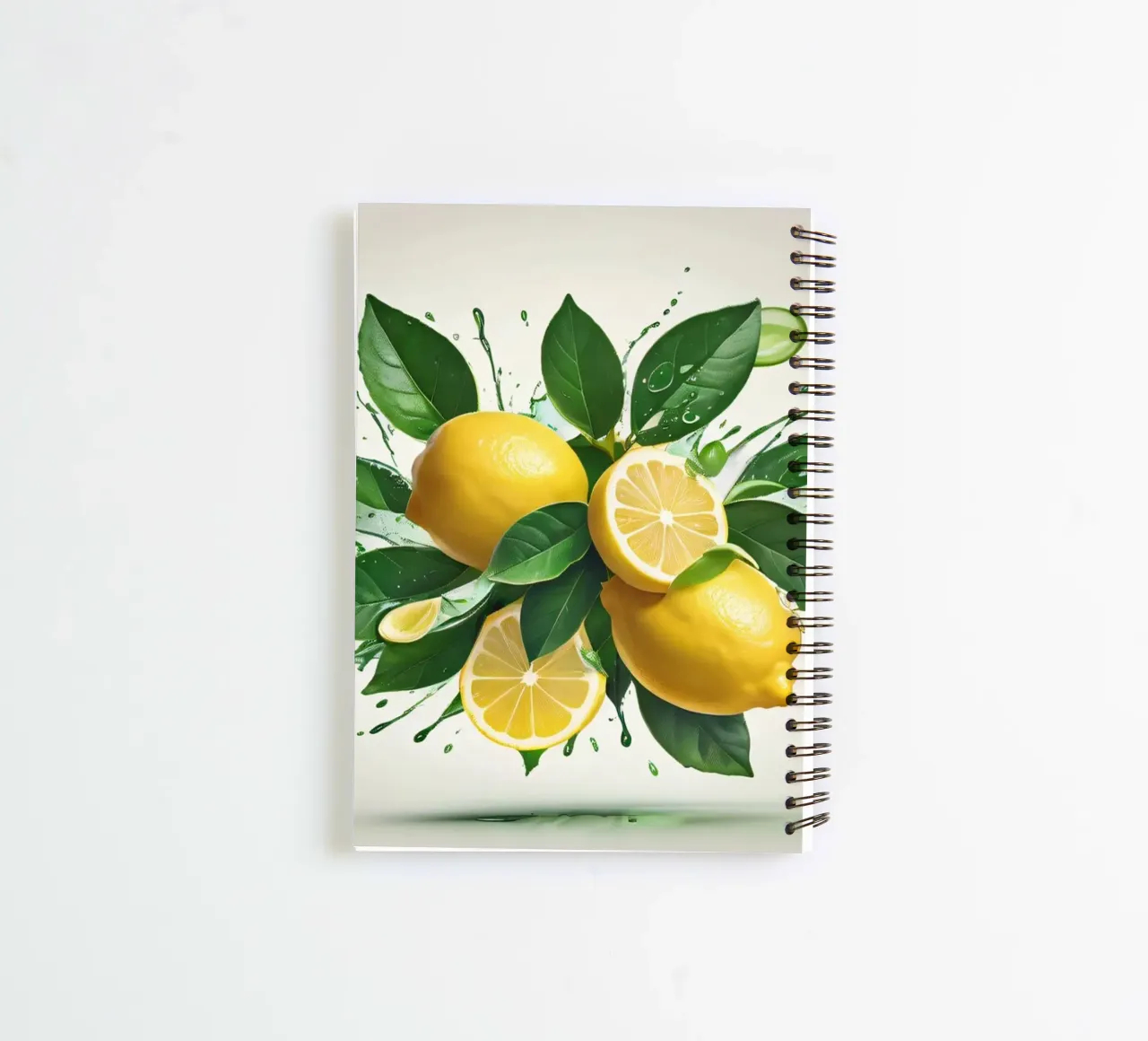 Bright lemon halves erupting with juice and splashes spiral notebook by DesignDoodle