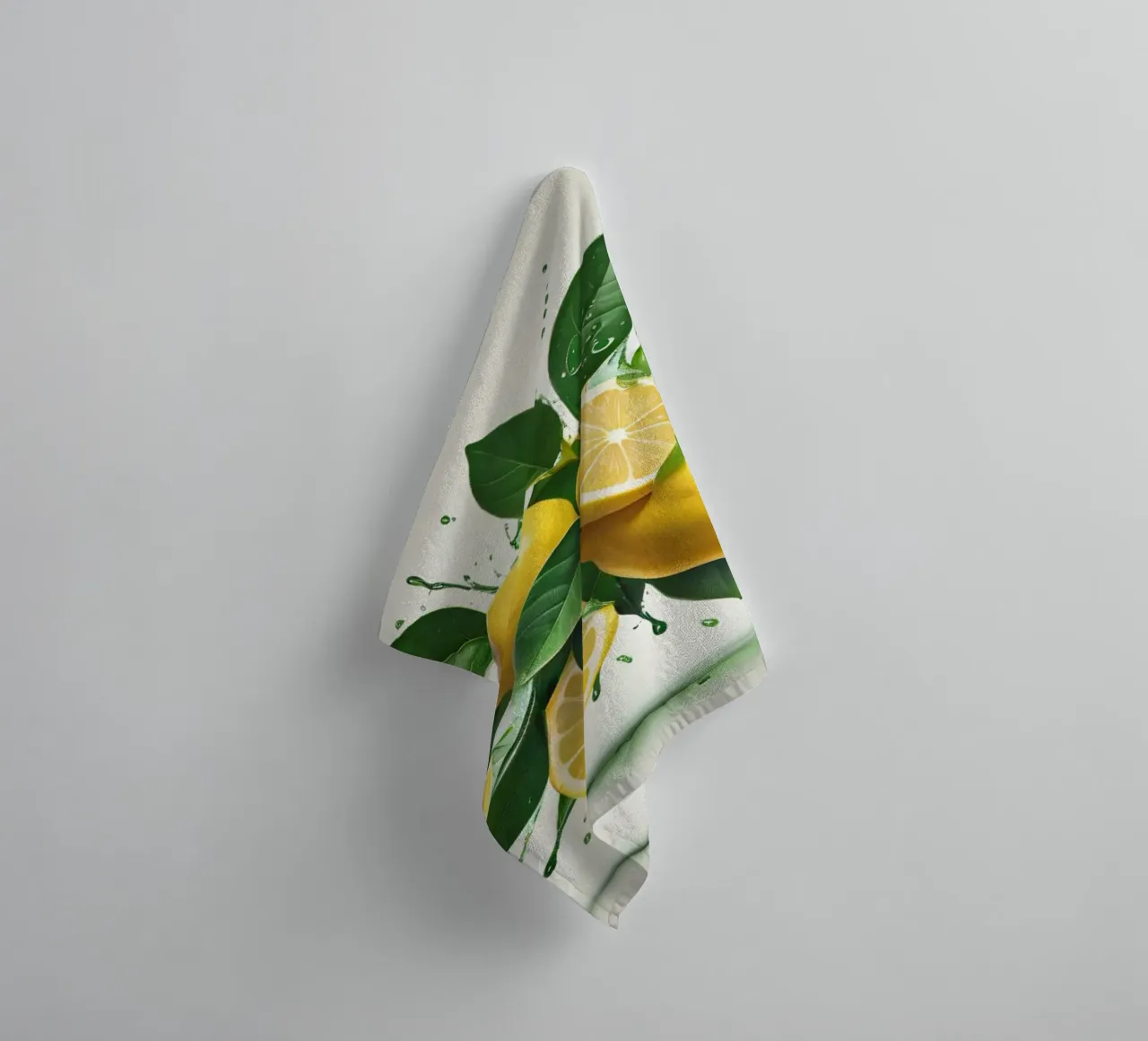 Bright lemon halves erupting with juice and splashes towel by DesignDoodle