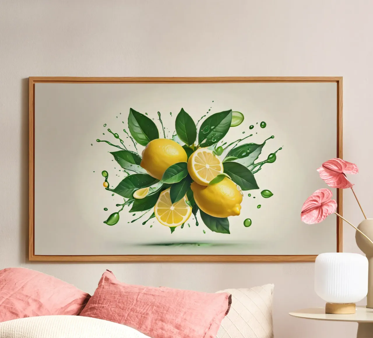 Bright lemon halves erupting with juice and splashes alu-dibond by DesignDoodle