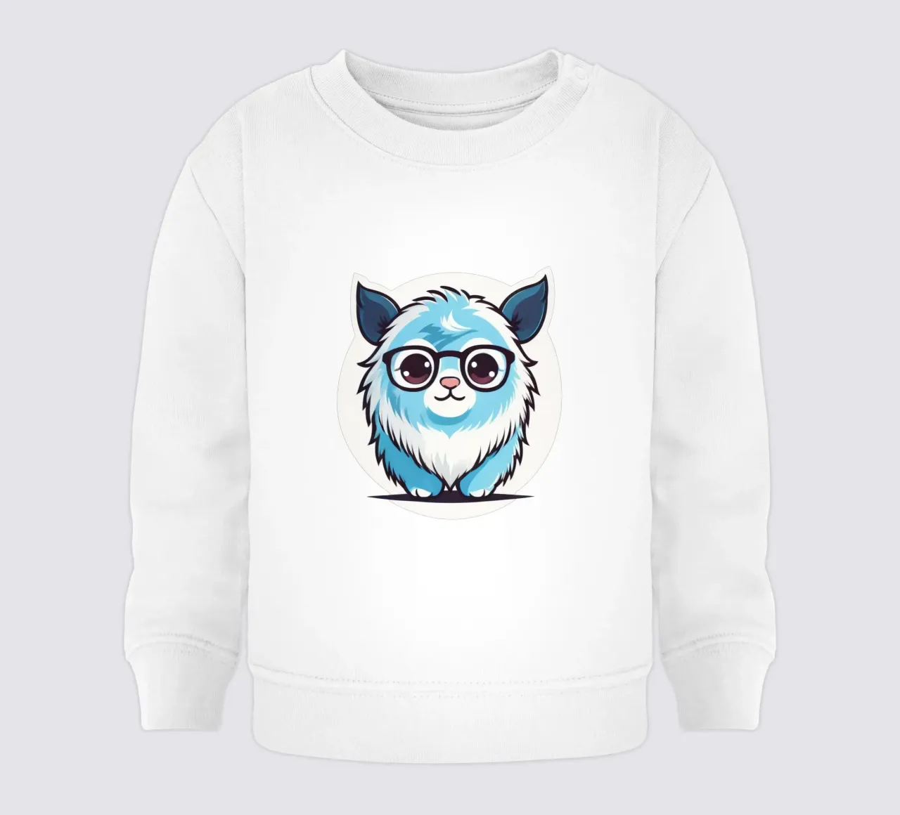 Simpatica creatura pelosa blu con occhiali in una grafica giocosa felpa neonato da DesignDoodle