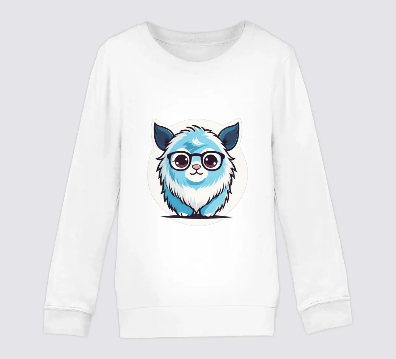 Simpática criatura peluda azul con gafas en un divertido gráfico sudadera para niño de DesignDoodle