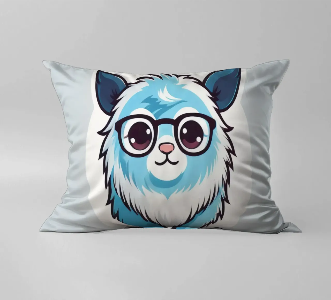 Simpatica creatura pelosa blu con occhiali in una grafica giocosa cuscino da DesignDoodle