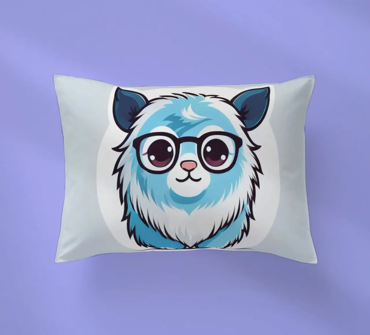 Simpatica creatura pelosa blu con occhiali in una grafica giocosa cuscino da DesignDoodle