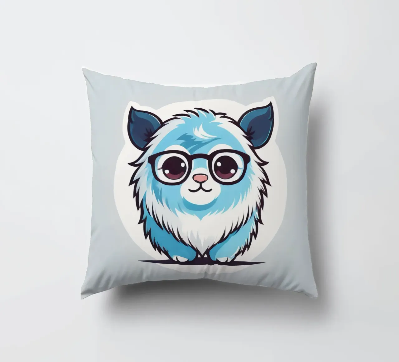 Simpatica creatura pelosa blu con occhiali in una grafica giocosa cuscino da DesignDoodle
