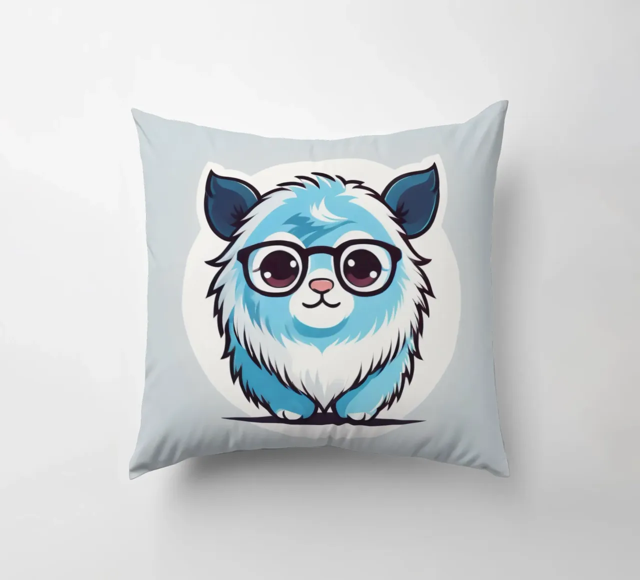 Simpatica creatura pelosa blu con occhiali in una grafica giocosa cuscino da DesignDoodle