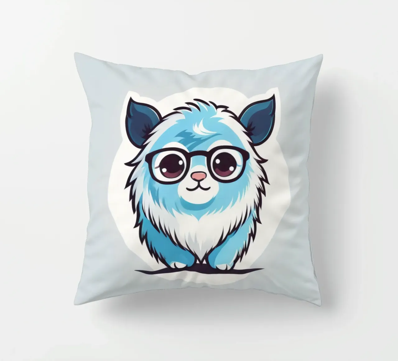 Simpatica creatura pelosa blu con occhiali in una grafica giocosa cuscino da DesignDoodle