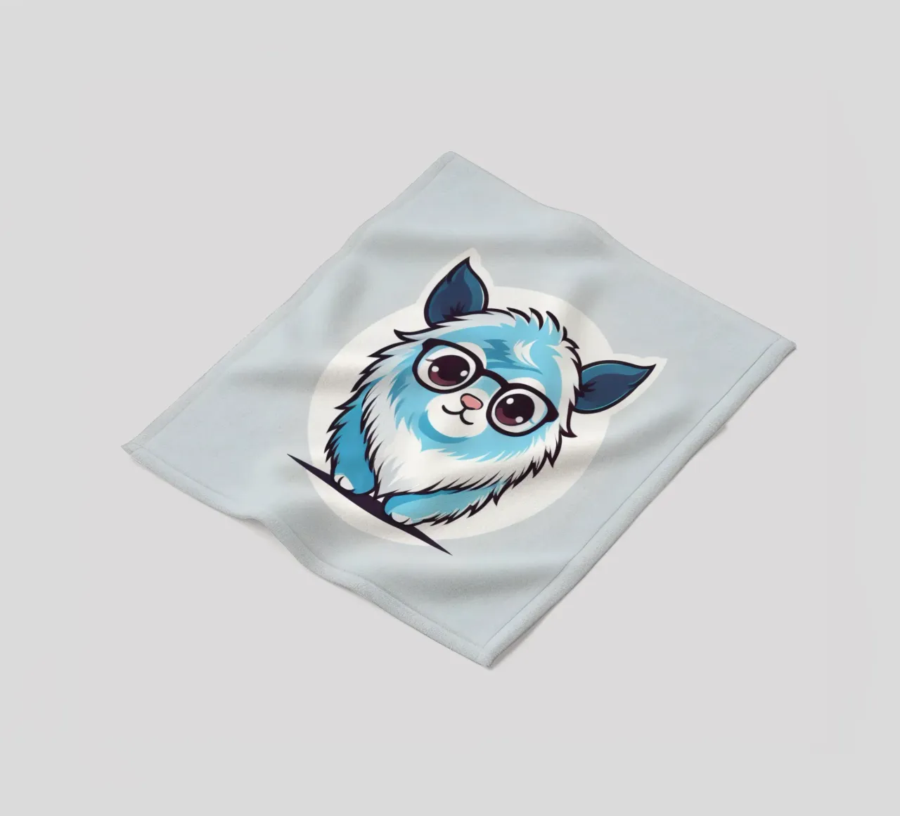 Simpatica creatura pelosa blu con occhiali in una grafica giocosa coperta in pile da DesignDoodle