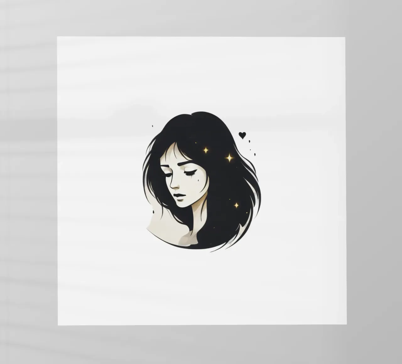illustrazione in bianco e nero di una donna contemplativa pellicola backlit da DesignDoodle