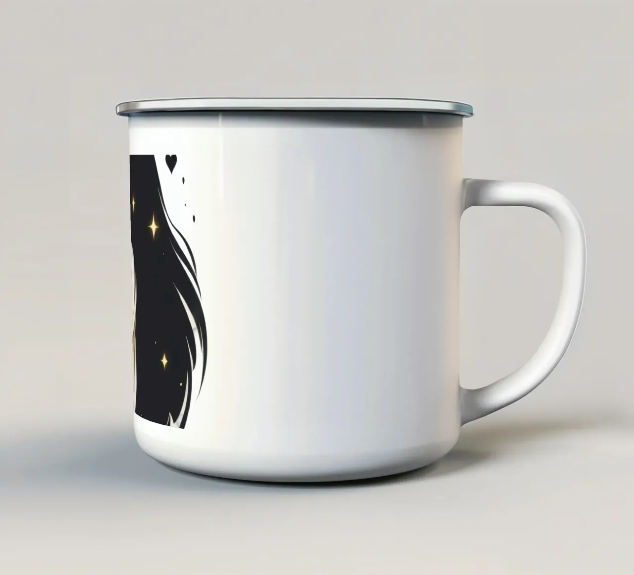 illustrazione in bianco e nero di una donna contemplativa tazza in smalto da DesignDoodle