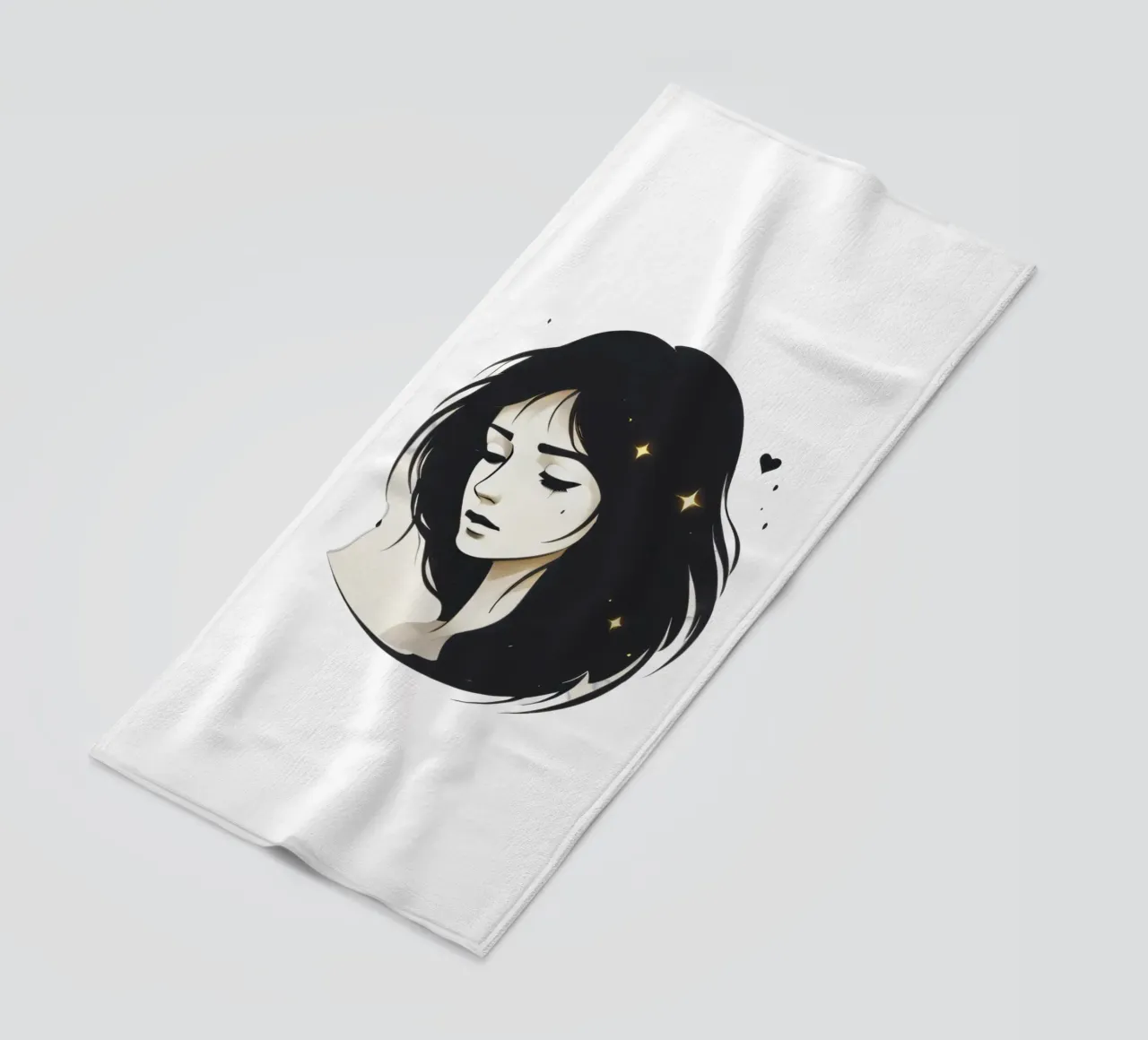 illustrazione in bianco e nero di una donna contemplativa telo mare da DesignDoodle