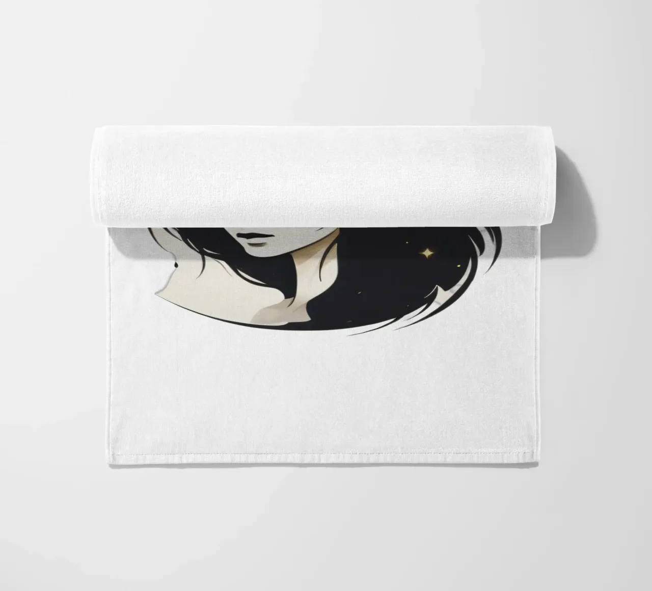 illustrazione in bianco e nero di una donna contemplativa telo mare da DesignDoodle