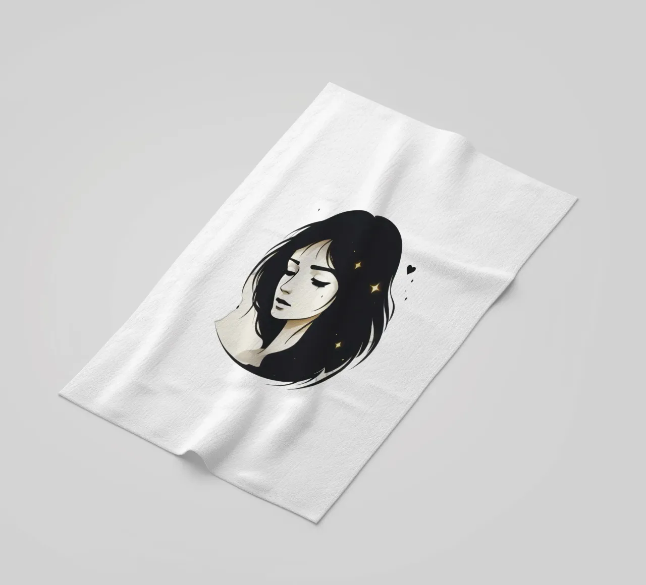 illustrazione in bianco e nero di una donna contemplativa telo mare da DesignDoodle