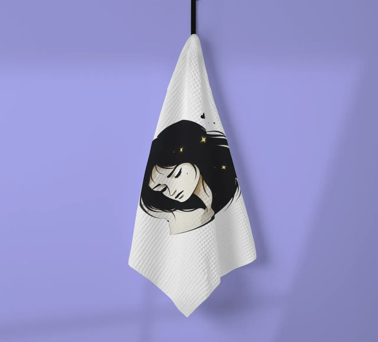 illustrazione in bianco e nero di una donna contemplativa canovaccio da cucina da DesignDoodle