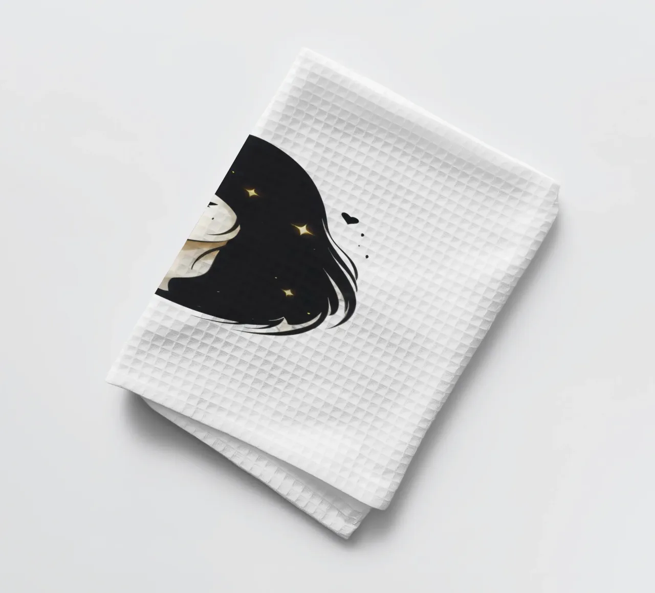 illustrazione in bianco e nero di una donna contemplativa canovaccio da cucina da DesignDoodle