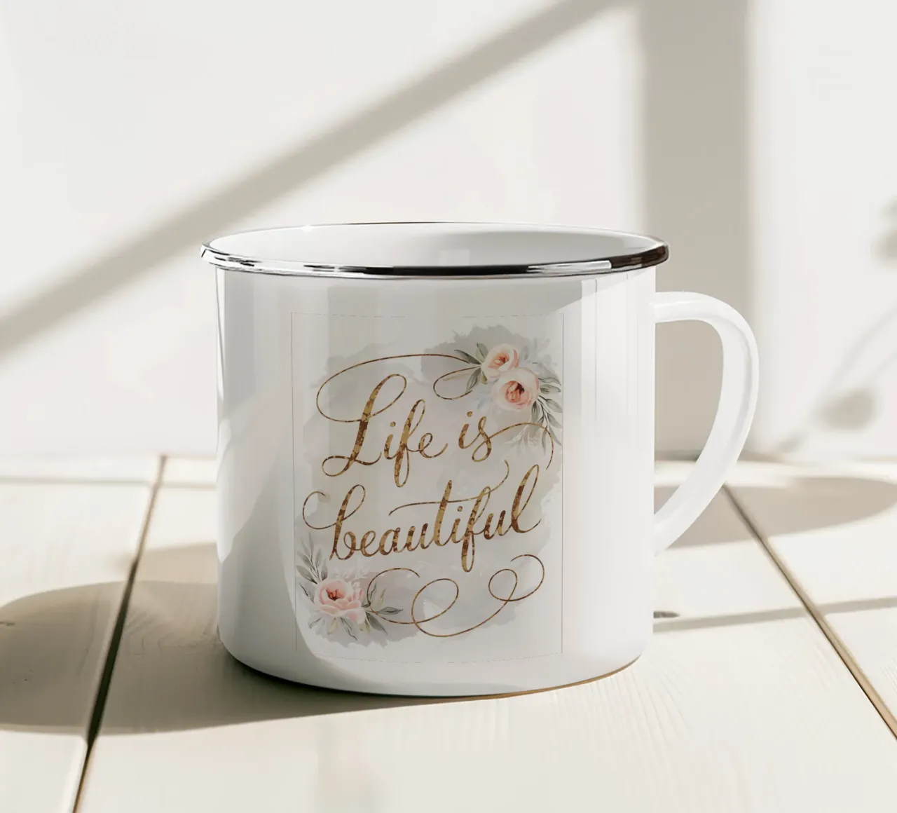 La vita è bella tazza in smalto da logic