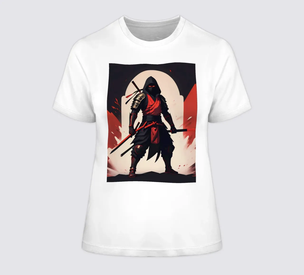 Guerrier ninja en tenue rouge et noire très voyante t-shirt ajusté pour femmes de DesignDoodle