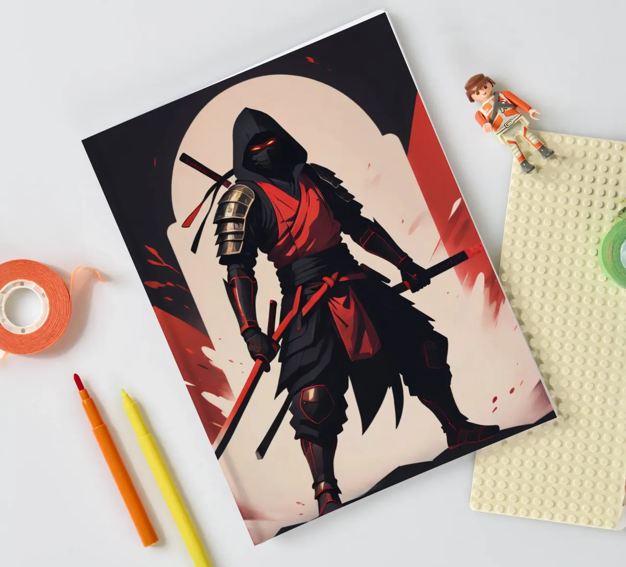 Ninja warrior in striking red and black attire notebook by DesignDoodle