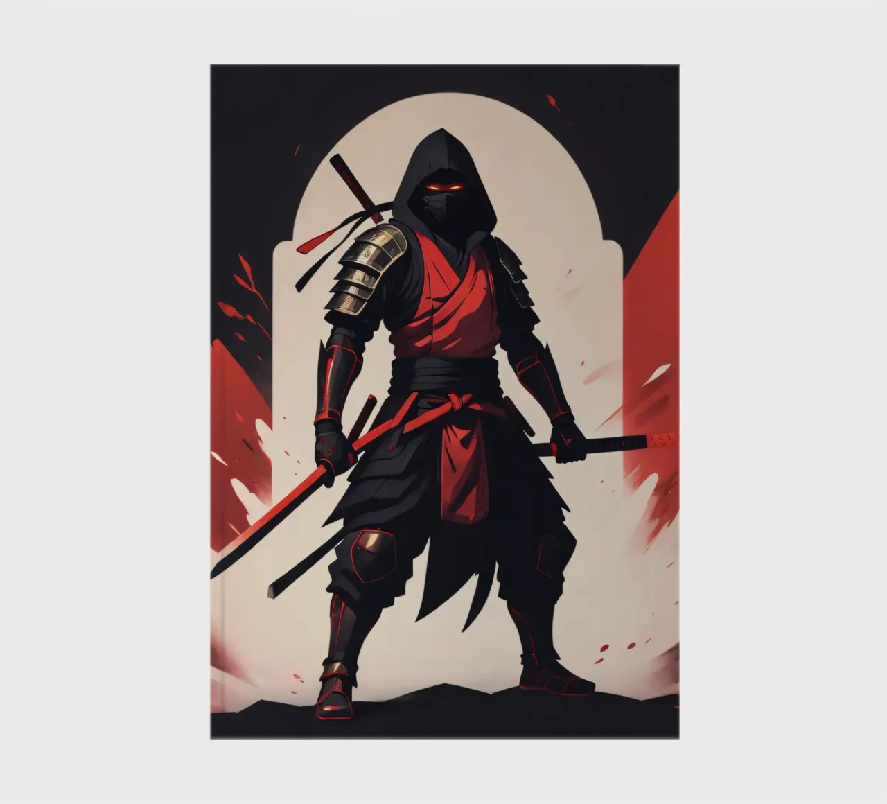 Ninja warrior in striking red and black attire notebook by DesignDoodle