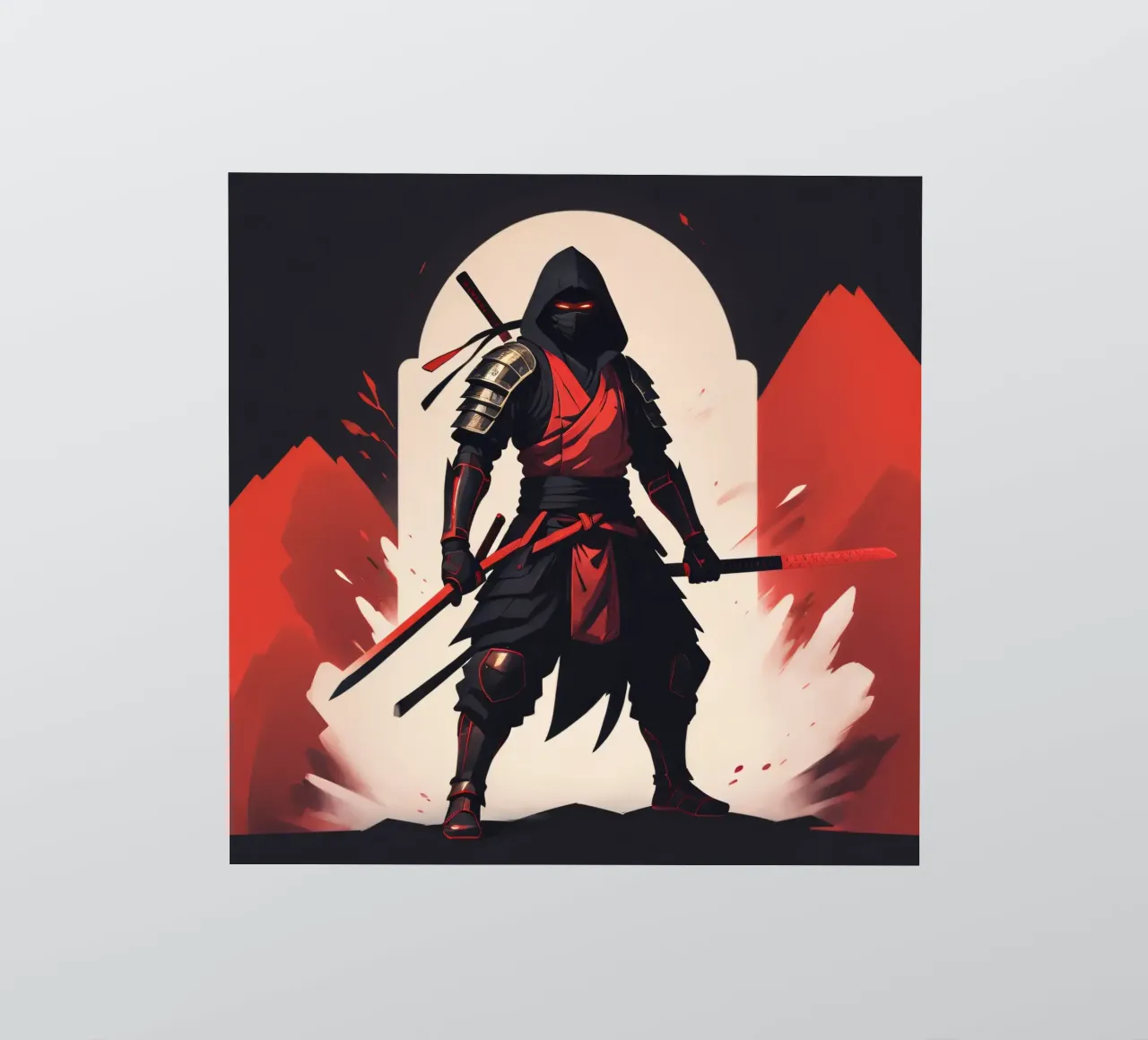 Ninja-Kriegerin in auffälliger rot-schwarzer Kleidung Sticker von DesignDoodle