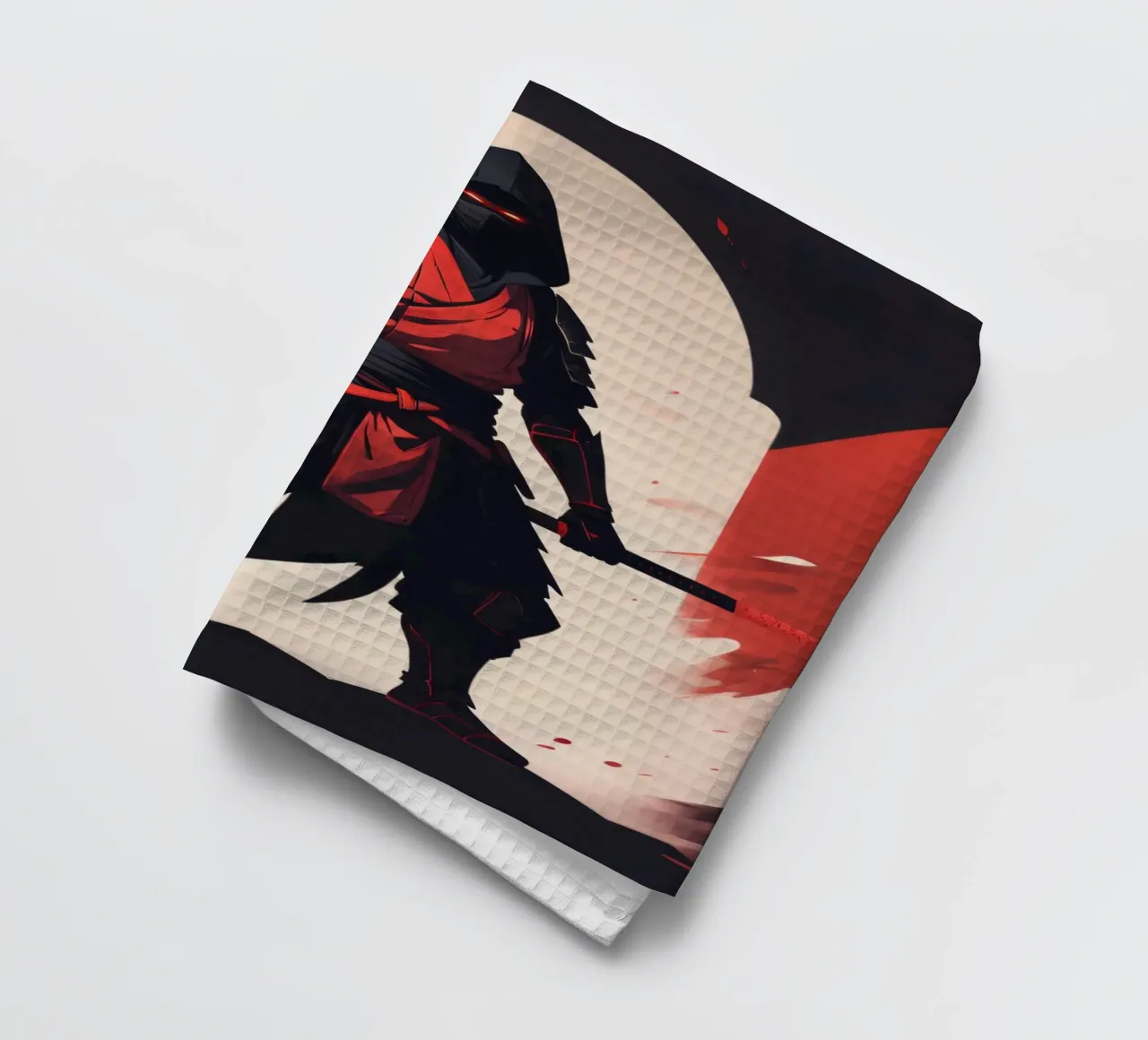 Ninja-Kriegerin in auffälliger rot-schwarzer Kleidung Geschirrtuch von DesignDoodle