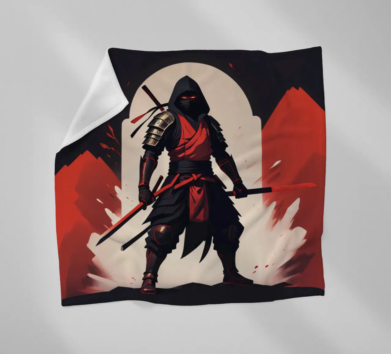 Ninja-Kriegerin in auffälliger rot-schwarzer Kleidung Fleecedecke von DesignDoodle