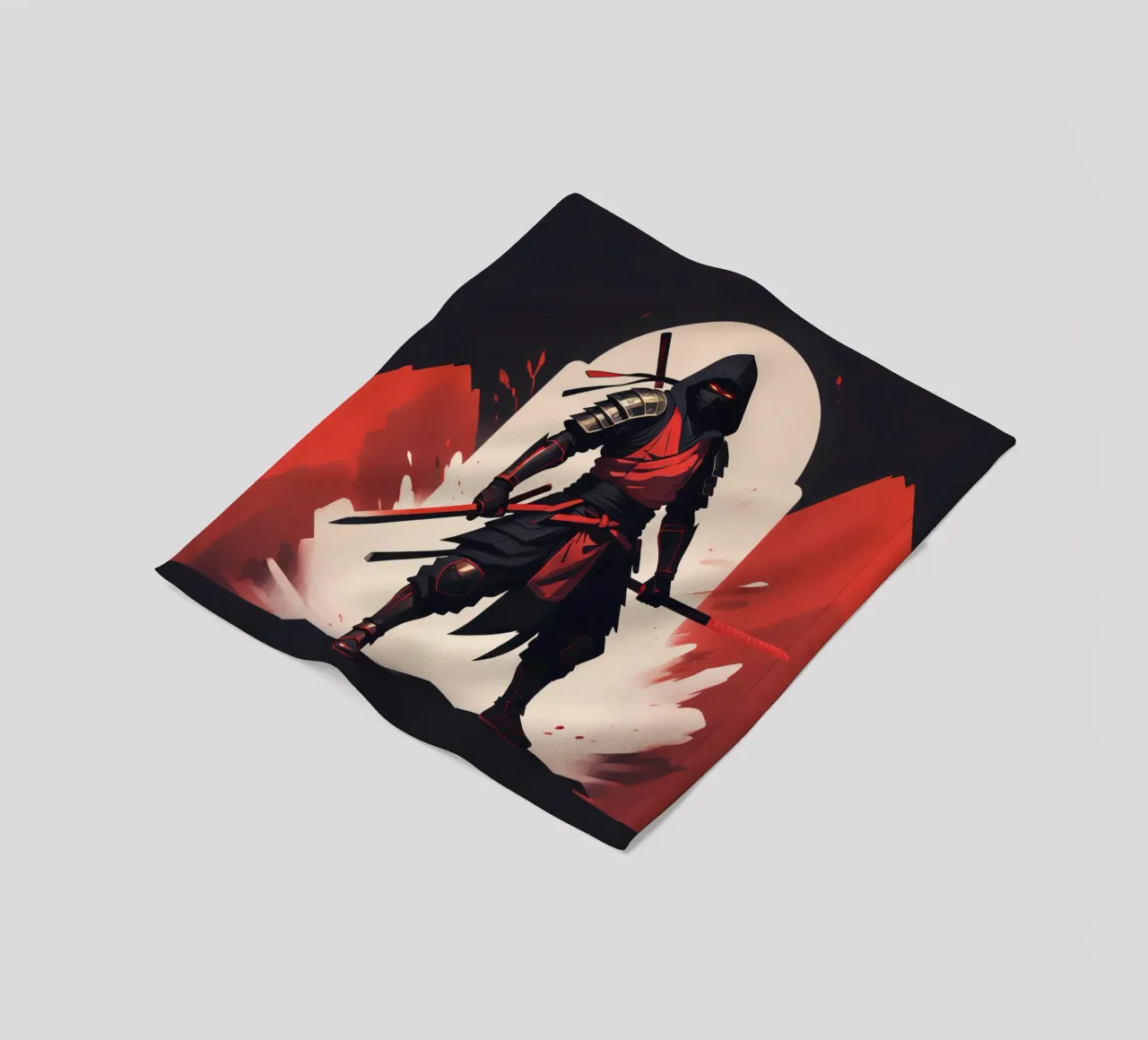 Ninja-Kriegerin in auffälliger rot-schwarzer Kleidung Fleecedecke von DesignDoodle