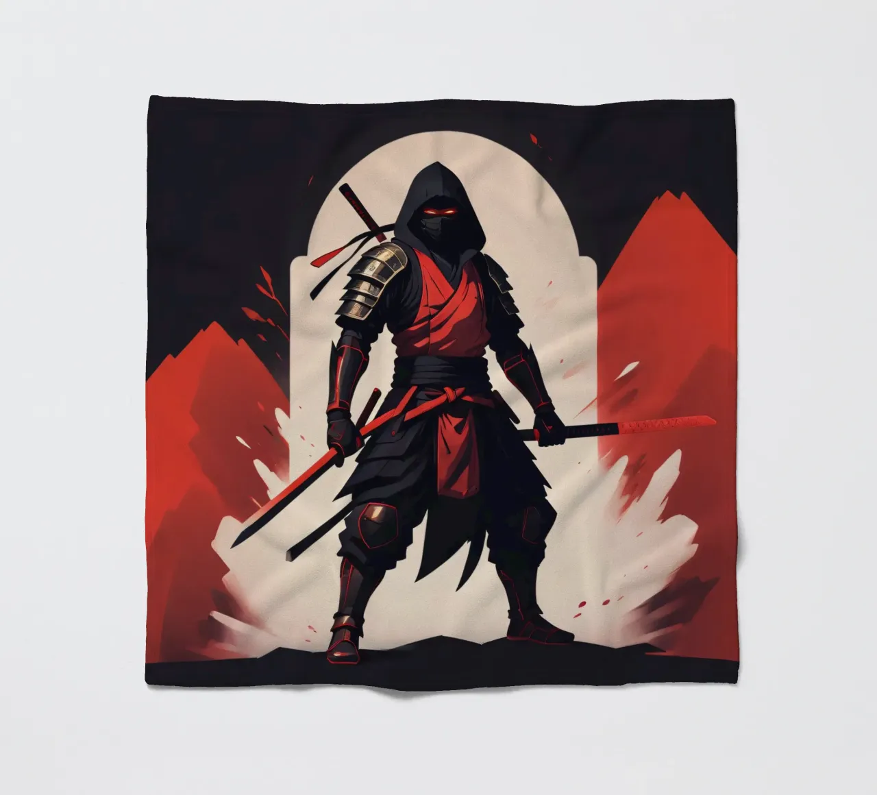 Ninja-Kriegerin in auffälliger rot-schwarzer Kleidung Fleecedecke von DesignDoodle