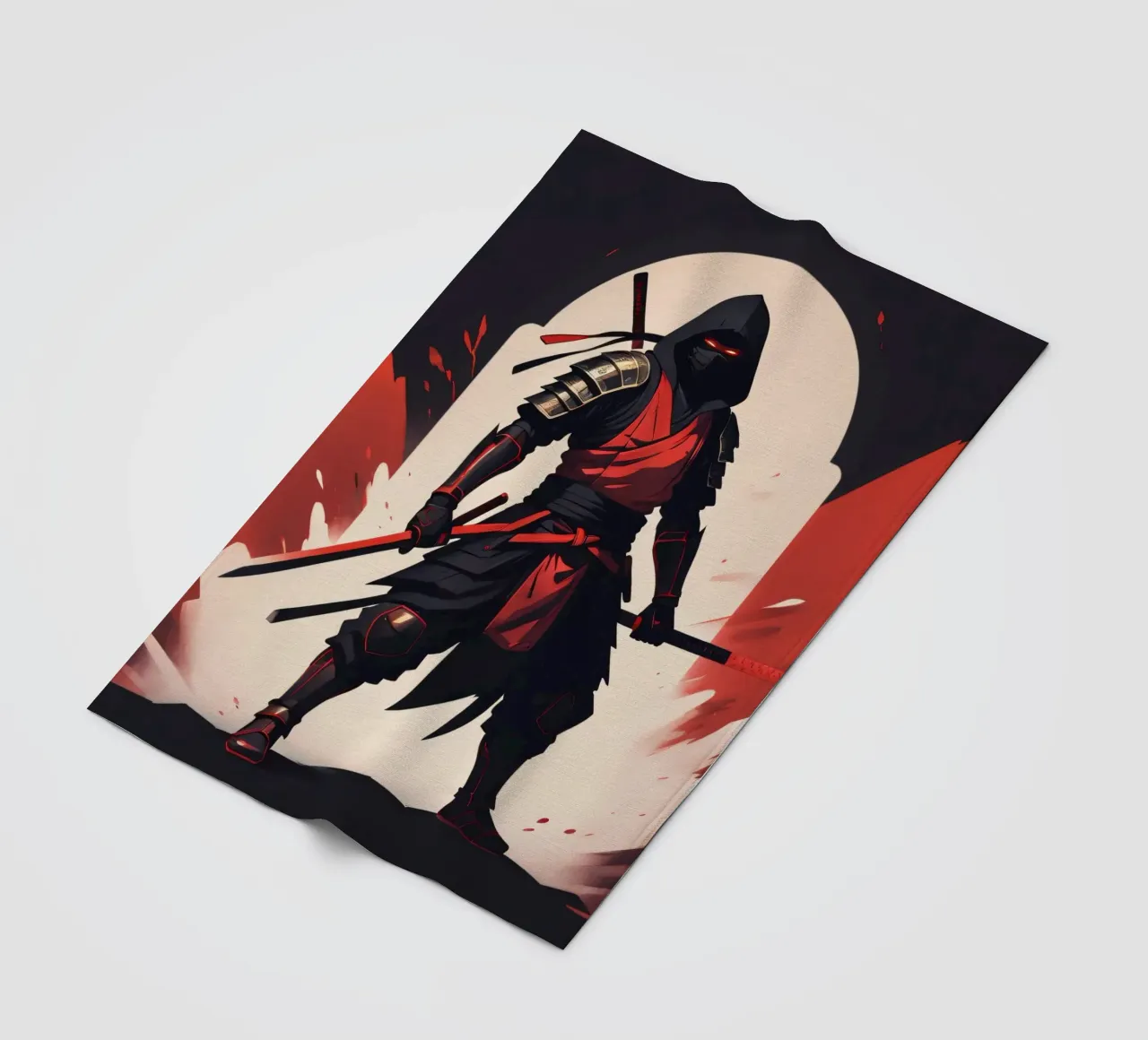 Ninja-Kriegerin in auffälliger rot-schwarzer Kleidung Fleecedecke von DesignDoodle