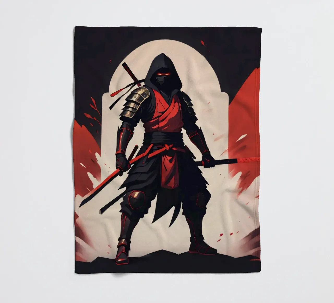 Ninja-Kriegerin in auffälliger rot-schwarzer Kleidung Fleecedecke von DesignDoodle