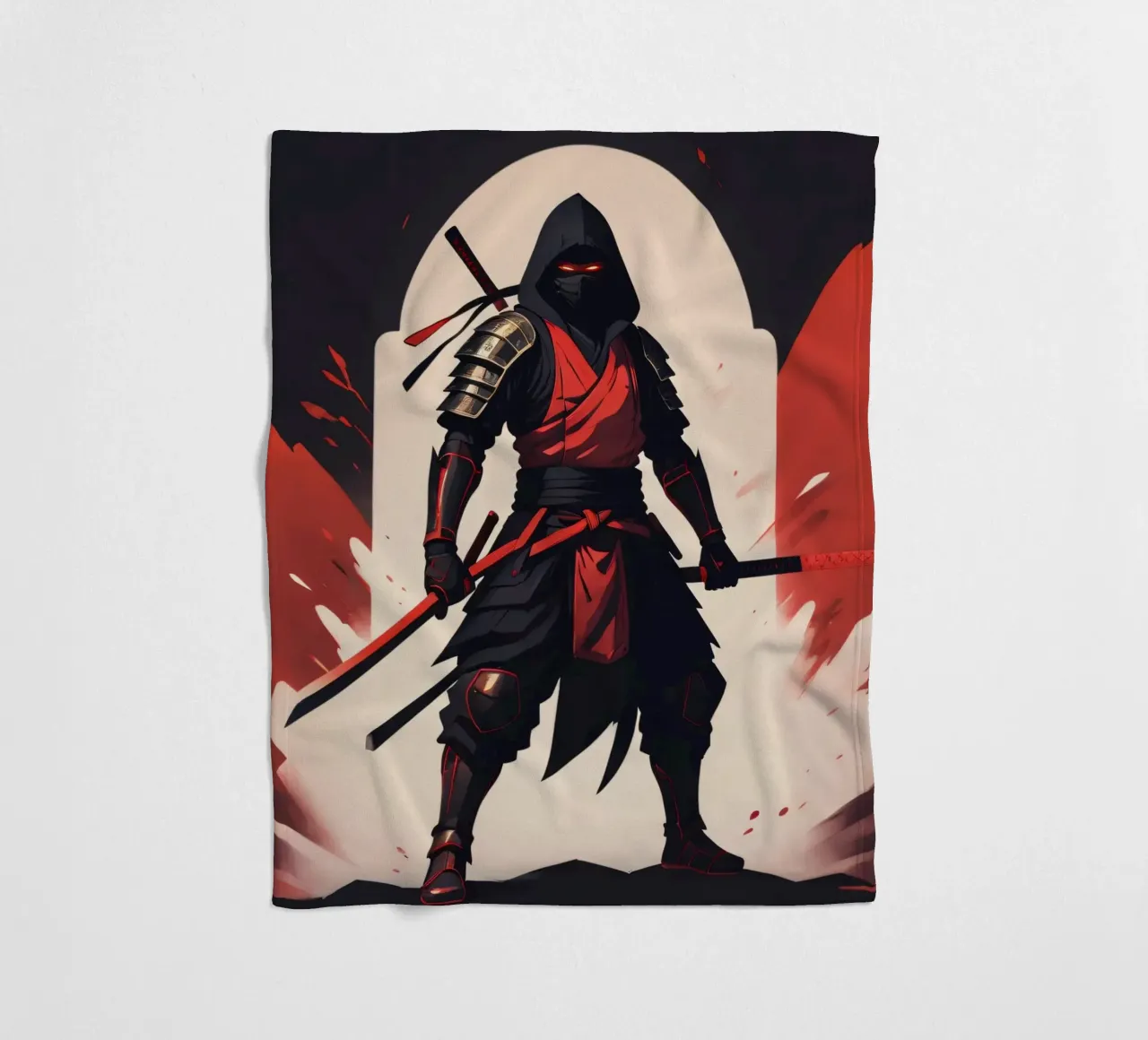 Ninja-Kriegerin in auffälliger rot-schwarzer Kleidung Fleecedecke von DesignDoodle