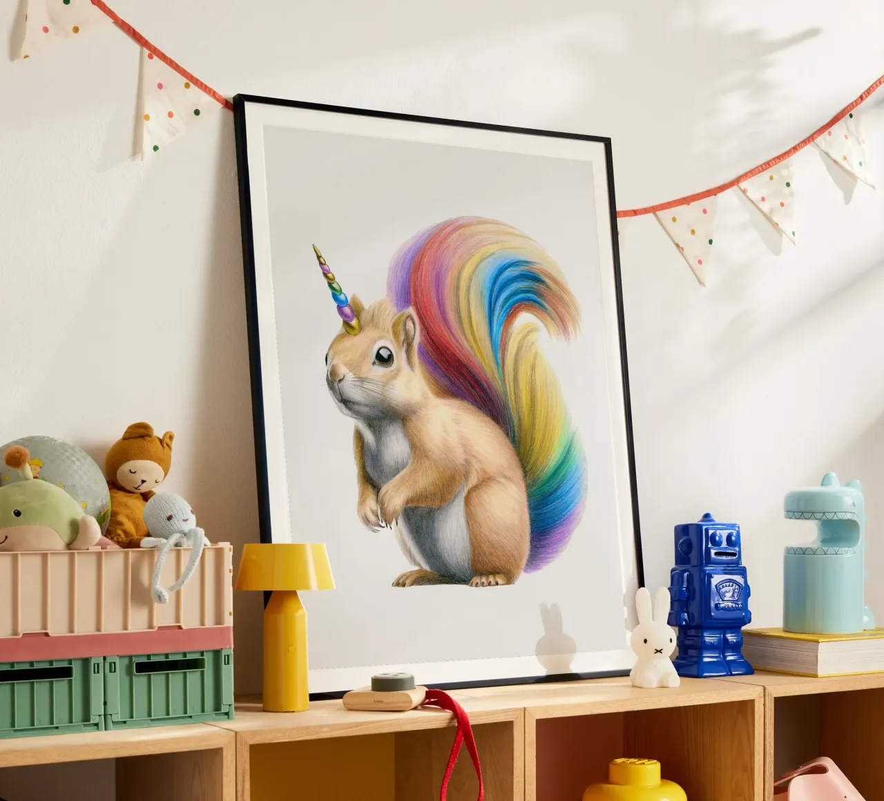 Squirrel unicorn poster with plastic frame by Graphit und Farbe