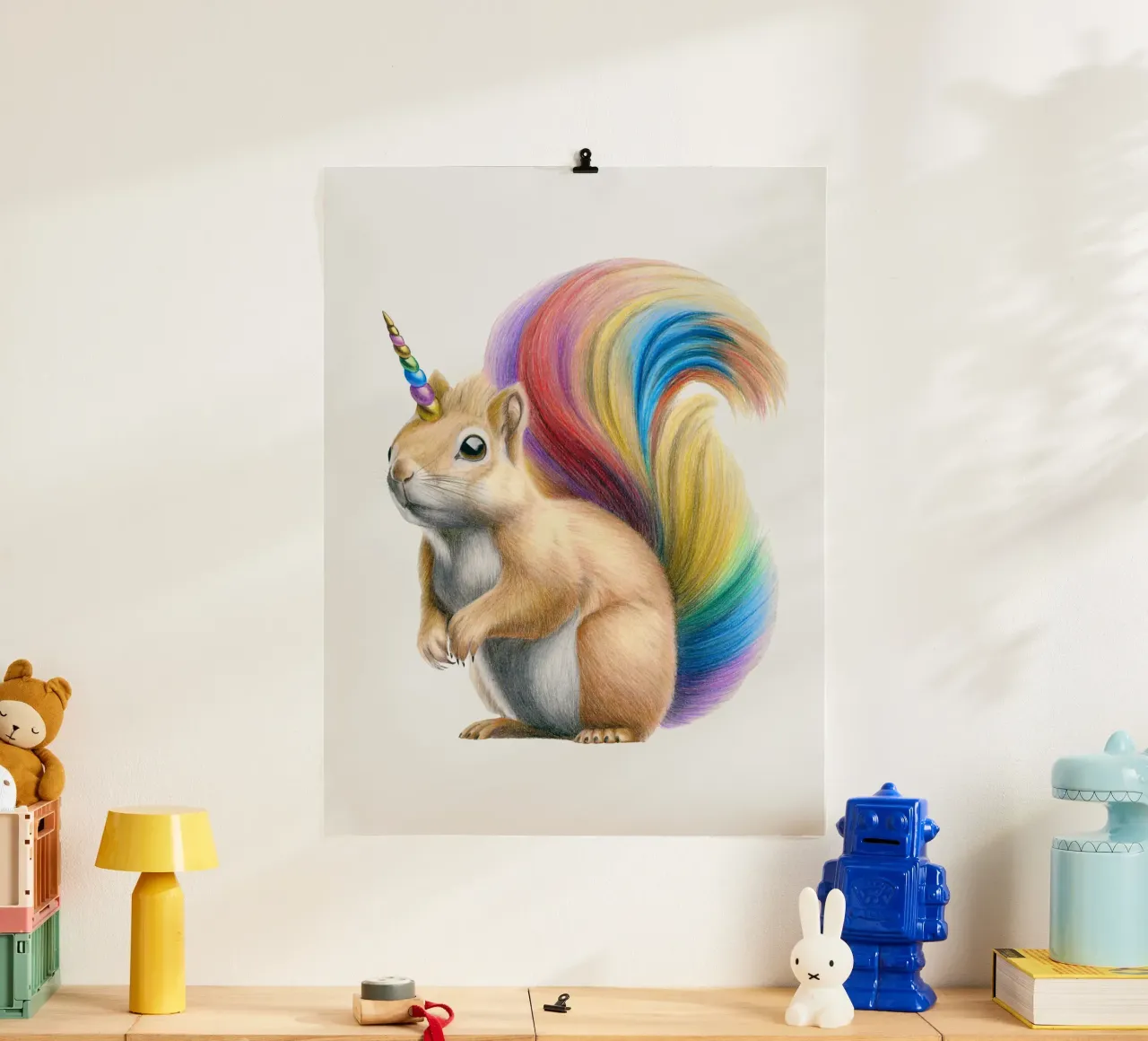 Squirrel unicorn poster with plastic frame by Graphit und Farbe