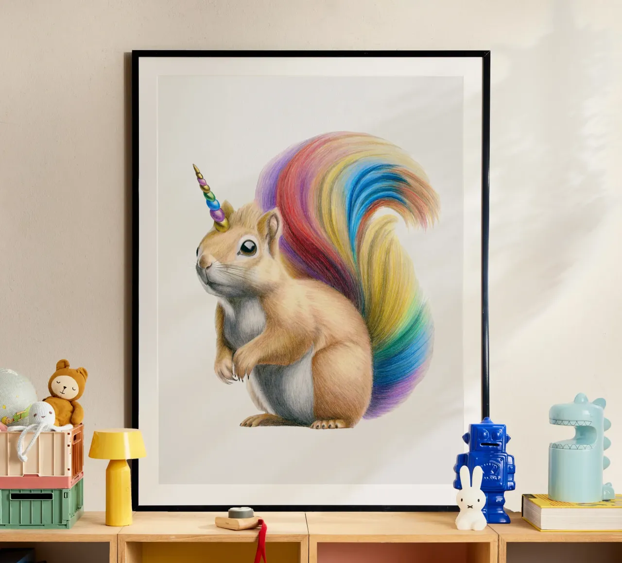Squirrel unicorn poster with plastic frame by Graphit und Farbe